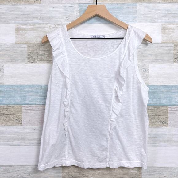 Michael Stars Ruffle Tank Top White Supima Cotton Slub Knit Womens OS One Size - Picture 1 of 6